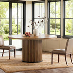Tribesigns Round Dining Table for 4-6, 47-Inch Modern Circle Kitchen Table with Fluted Round Base, Farmhouse Wood Dinner Table for Dining Room, Kitchen, Living Room, Brown