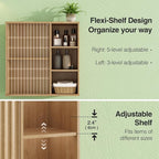 Fluted Bathroom Wall Cabinet, Small Medicine Wall Cabinet with Doors and Adjustable Shelves, Kitchen Wall Mounted Storage Cabinet, Floating Space Saver Over Toilet, Natural
