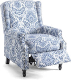 UIXE Pushback Floral Recliner Chair, Fabric Upholstered Armchair Push Back Accent Chair for Living Room, Rivet Trim Club Chair Home Theater Single Sofa Bedroom Reading Seat - Navy