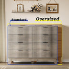 Fluted 8 Drawer Tall Dresser, 47.2" Wide Modern Boho Chest of Drawers, Wooden Storage Dresser TV Stand for Bedroom, Living Room, Closet, Hallway, Curved Profile Design