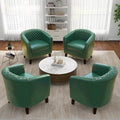 Pia Ricco Faux Leather Barrel Accent Chairs Set of 4, Modern Club Arm Chair Comfy Upholstered Single Sofa Chair with Solid Wood Legs and Nailhead Trim for Living Room/Reading Room, Green
