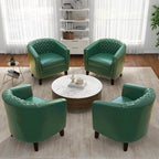 Pia Ricco Faux Leather Barrel Chairs Set of 2, Modern Comfy Accent Chairs, Upholstered Armchair Club Chairs with Nailhead Trim, Single Sofa Barrel Chair for Living Room Reading Room, Green