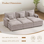 Vesgantti 108" Sectional Sleeper Sofa, 6-Seater Oversized Modular Cloud Couch with Movable Ottoman, Chenille Large Sofa Bed Convertible Deep Seat Couches for Living Room, Bedroom and Apartment, Brown