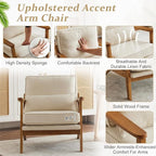 VINGLI Solid Wood Wide Armrests Accent Chair,Upholstered Mid Century Modern Chair with Pillow,Comfy Reading Chair Farmhouse Arm Chair,Chairs Living Room,Bedroom,Guest Room,Linen Fabric,Beige