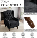 Mid-Century Modern Wingback Chair - Plush Upholstered Accent Armchair with Solid Oak Legs, Ergonomic High Back Lounge Chair for Living Room, Bedroom Office - Retro Reading Chair Bluish Black