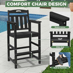 HDPE Outdoor Patio Bar Set with High Top Table and 2 Adirondack Chairs, All-Weather Bar Height Outside Rectangular Pub Furniture for Bistro, Garden, Backyard, Deck | 3-Pieces, Matte Black