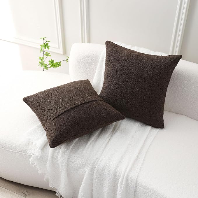 FUTEI Pack of 2 Dark Coffee Decorative Throw Pillow Covers 16x16 Inch Soft Cozy Solid Boucle Textured Cushion Case,Modern Home Decor for Couch Bed Living Room