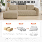 103'' Boneless Corduroy L Shaped Couch, 3 Seat Modular Sectional Deep Seat Sofa with Chaise Lounge, No Assembly Cloud Lounge Sleeper Sofa, Camel