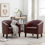 KINWELL 29" W Faux Leather Barrel Chairs Set of 2, Modern PU Upholstered Tufted Club Chairs with Nailhead Trim, Small Armchairs Accent Chairs for Living Room Bedroom Apartment Lounge Nursery, Red