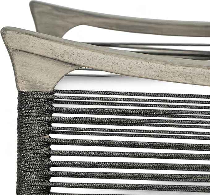 Christopher Knight Home Havets Patio Acacia Wood Club Chair with Woven Rope, Comfortable Outdoor Armchair, Water-Repellent Thick Cushion Deep Seating for Porch, Garden, Backyard, Balcony, Gray+Beige