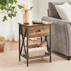 VECELO End Tables, Modern Nightstand with Drawer & Shelf, Night Stand for Bedroom Living Room,Industrial Metal Frame