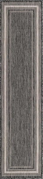 Unique Loom Outdoor Border Collection Area Rug - Soft Border (2' x 8' Runner, Black/ Ivory)