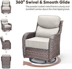 Swivel Patio Chairs Set of 2 with 6" Thick Cushion - Wicker Outdoor Swivel Rocker Patio Chair, High Back Comfortable Outdoor Glider Chairs 360° Rotation Glider Brown Wicker-Beige Cushion