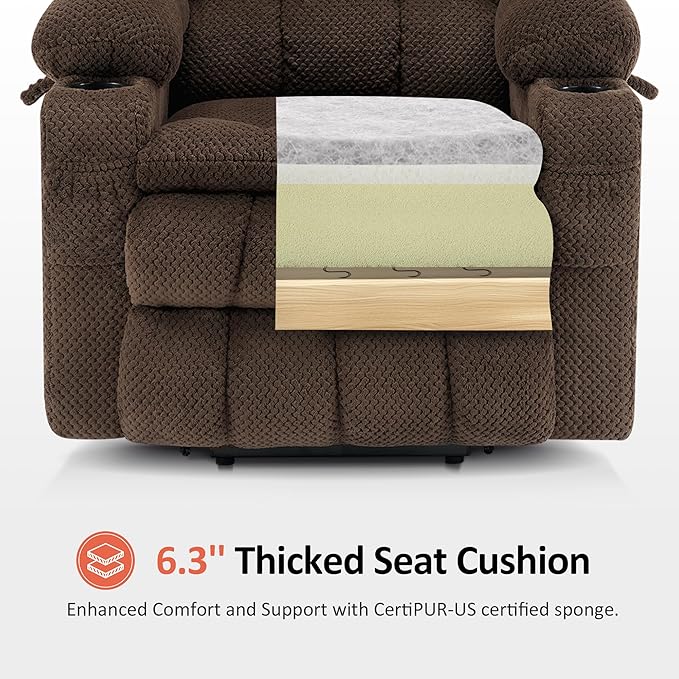 MCombo Dual Motor Power Lift Recliner Chair with Massage and Heat for Elderly People, Infinite Position, USB Ports, Cup Holders, Fabric 7890 (Medium, Mocha)