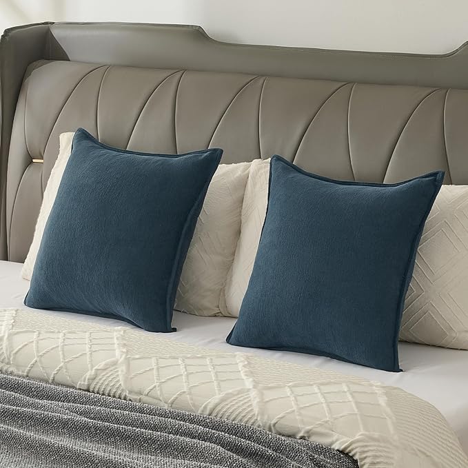 FUTEI Navy Blue Chenille Throw Pillow Covers 12x20 Inch Set of 2,Edges Double-Stitched Lumbar Pillow Cases,Modern Home Decor for Couch Living Room