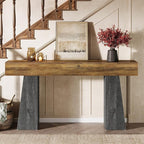 Tribesigns Farmhouse Entryway Table, 63-Inch Long Wooden Sofa Console Table, Rustic Console Behind Couch with Double Trapezoid Bases for Entrance Living Room Hallway