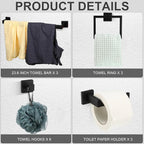 Gisafai 15 Pcs Bathroom Hardware Accessories Set 23.6 Inch Bath Towel Bar Kit Stainless Steel Bathroom Hardware Set Towel Racks Ring Hooks Paper Holder for Wall Mounted (Black)
