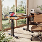 Veken 39.4" Small Electric Standing Desk, Height Adjustable Sit Stand Up, Wood Desktop, Work Home Office Computer PC Desks, Writing Study Bedroom Rising Table, Brown