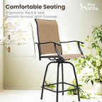 PHI VILLA Outoor Swivel Bar Stools Set of 6 with Armrest and Backrest, 30" Seat Height High Top Bar Height Patio Chairs, Brown Textilene Fabric