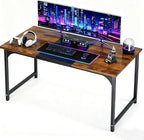 55inch Computer Desk with Deeper Carbon Fiber Desktop, Gaming Office Desk with Sturdy Metal Frame,Home Office Desk for Gaming, Working, Studying, Rustic Brown