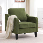 Accent Chairs Set of 2, Upholstered Living Room Chair with Side Pockets, Mid Century Modern Reading Chair for Bedroom, Comfy Armchair Single Sofa Side Chair for Office, Small Room, Olive Green