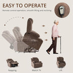 Dual Motor Power Lift Recliner Chair for Elderly, Large Electric Lift Recliner with Massage and Heat, Cup Holders, Side Pocket, Fabric(Brown)