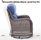 Rilyson Wicker Outdoor Patio Furniture Set - 6 Piece Patio Conversation Sets with Swivel Rocker Chairs, Ottomans, Sofa and Coffee Table, 6 inch Cushions, Deep Seating, for Porch Deck Brown/Blue