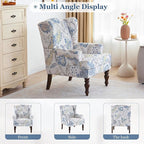HUIMO Living Room Chair Upholstered High Back Armchair Retro Printed Wingback Chair in Linen for Bedroom & Study Comfy Accent Sofa Chair Reading Chair Holds 300lbs (Navy Blue) (2, Blue Floral-2PCS)