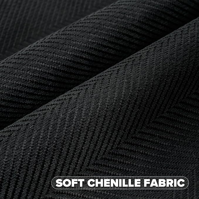 FUTEI Black Chenille Throw Pillow Covers 26x26 Inch Set of 2,Soft Wide Chevron Textured Euro Pillow Shams,Farmhouse Home Decor for Couch Bed Living Room