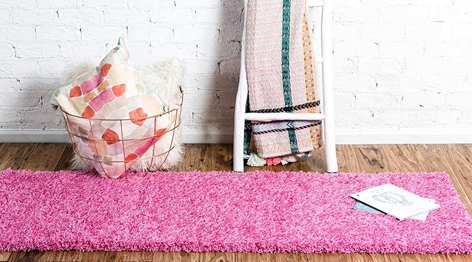Unique Loom Solid Shag Collection Area Rug (2' x 6' 5" Runner, Taffy Pink)