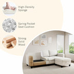Sectional Sofa and Couches for Living Room, 78'' Beige 3 Seat L-Shaped Couch with Movable Ottoman, Comfy Fabric Convertible Sectionals Sofas with Chaise for Apartment, Office, Small Space