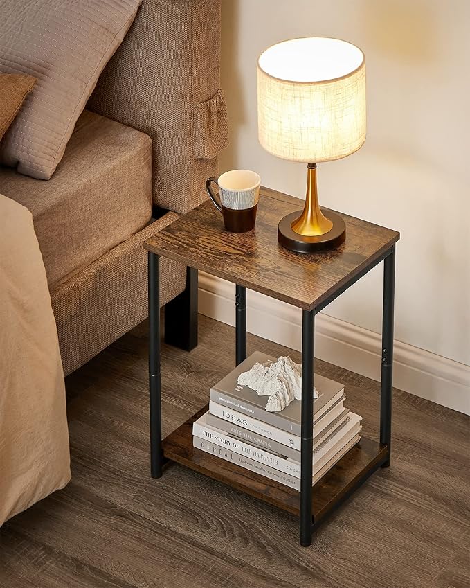 VASAGLE Side Table, Small End Table, Nightstand for Living Room, Bedroom, Office, Bathroom, Rustic Brown and Black ULET271B01