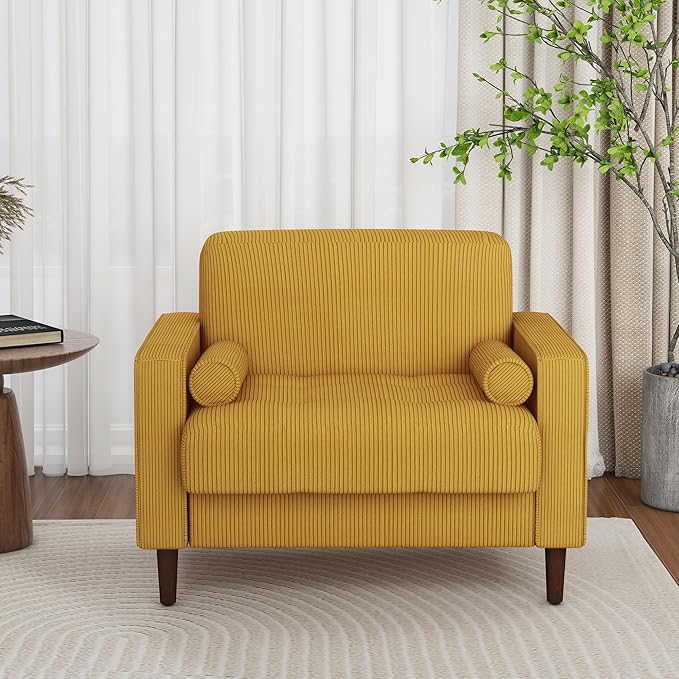 Oversized Accent Chair Set of 2, Corduroy Fabric Mid Century Modern Armchair with Large Seat for Living Room Bedroom Reading