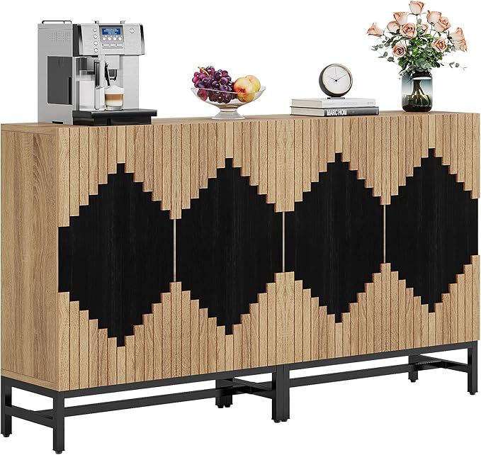 Tribesigns 63'' Farmhouse Sideboard Buffet Cabinet with Storage & Doors, Tall Vintage Credenza Wood Coffee Accent Cabinet for Kitchen, Dining Room, Living Room