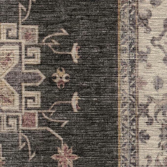 RUGGABLE Washable Vintage Runner Rug – Verena Dark Wood 2.5x10, Stain-Resistant, Non-Slip Hallway Runner – Machine Washable Rug for Hallway, Entryway, Living Room & Kitchen–with Standard Pad