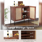 COSTWAY Buffet Cabinet with Storage, Storage Sideboard with Rattan Decorated Doors, Adjustable Shelf, Metal Legs, Accent Cabinet, Buffet Table Credenza for Hallway, Entryway, Living Room (2, Walnut)