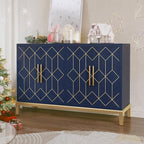 HLR 48" Accent Cabinet with 4 Doors and Shelves, Modern Credenza Storage Cabinet with Gold Trim, Sideboard Buffet for Living Room, Kitchen, Dining Room, Hallway, Blue