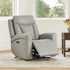 CHITA Genuine Leather Power Recliner Chair for Adults, Super Zero Gravity Recliner with Adjustable Power Headrest & USB/Type-C Ports, for Living Room, Bedroom & Home Theater, Light Gray