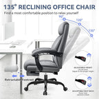 Big and Tall Reclining Executive Leather Office Desk Chair with Footrest and Lumbar Support