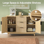 47.2" W Storage Cabinet with 3 Drawers, Fluted Buffet Cabinet with Storage, Large Sideboard Cabinet with 2 Door, Modern Mid Century TV Stand Coffee Bar Cabinet for Living Room, Kitchen, Entryway