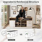 67" Standing Desk with 2 File Cabinets, AC/USB, 1.18" Desktop, L Shaped Height Adjustable Electric Stand Up Desk, Multiple Functions for Home and Office, Light Walnut