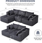 102" Modern Modular Sectional Sofa,Cloud Sectional Couch with Chaise,Deep Seat Boneless Sofa,Comfy Upholstered L-Shape Couch for Living Room,No Assembly Required,Grey