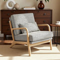 Claiks Mid-Century Modern Accent Chair, Living Room Armchair with Solid Wood Frame & Lumbar Pillow, Comfy Upholstered Lounge Chair for Bedroom, Office, Linen-Like Fabric, Dark Gray