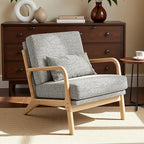 Claiks Mid-Century Modern Accent Chair, Living Room Armchair with Solid Wood Frame & Lumbar Pillow, Comfy Upholstered Lounge Chair for Bedroom, Office, Linen-Like Fabric, Dark Gray