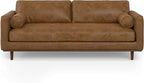 SIMPLIHOME Morrison Mid-Century Modern 89 inch Wide Sofa with Ottoman Set in Caramel Brown Genuine Leather for the Living Room and Family Room