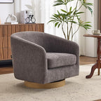 AEDI Swivel Accent Chair with Solid Wood Base, Upholstered Barrel Armchair for Living Room, Modern Small Club Chair,Gray