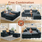 114" Cloud Boneless Sectional Couches for Living Room, Modular Sectional Sofa with Cup Holder, Cozy Fluffy L Shaped Deep Seat Boneless Couch with Storage Pocket, No Assembly Required, Grey