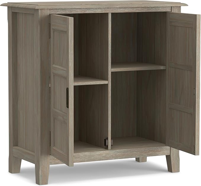 SIMPLIHOME Burlington SOLID WOOD 30 inch Wide Transitional Low Storage Cabinet in Distressed Grey for the Living Room, Entryway and Family Room