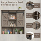 Vabches Bathroom Wall Cabinet, Farmhouse Wooden Medicine Cabinet with Double Sliding Barn Door and Adjustable Shelves, Farmhouse Storage Cabinet Wall Mounted for Bathroom, Kitchen Dining, Washed Oak