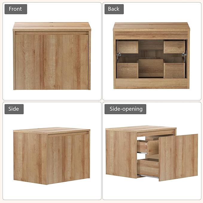 Bathroom Vanity, Natural Color Wall-Mounted Bathroom Vanity with Hidden Drawer (Nature Without Sink, 24)